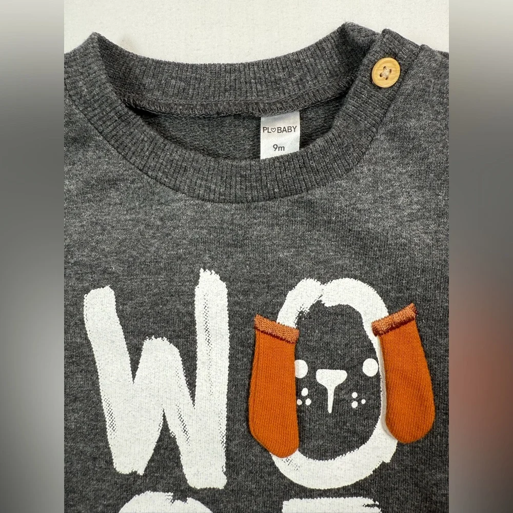 NWT PL BABY BY PETITLEM Baby Boys' Knit Woof Puppy Graphic Sweatshirt‎ Size 9M